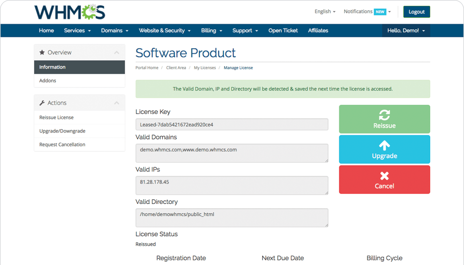 WHMCS Software Licensing Portal